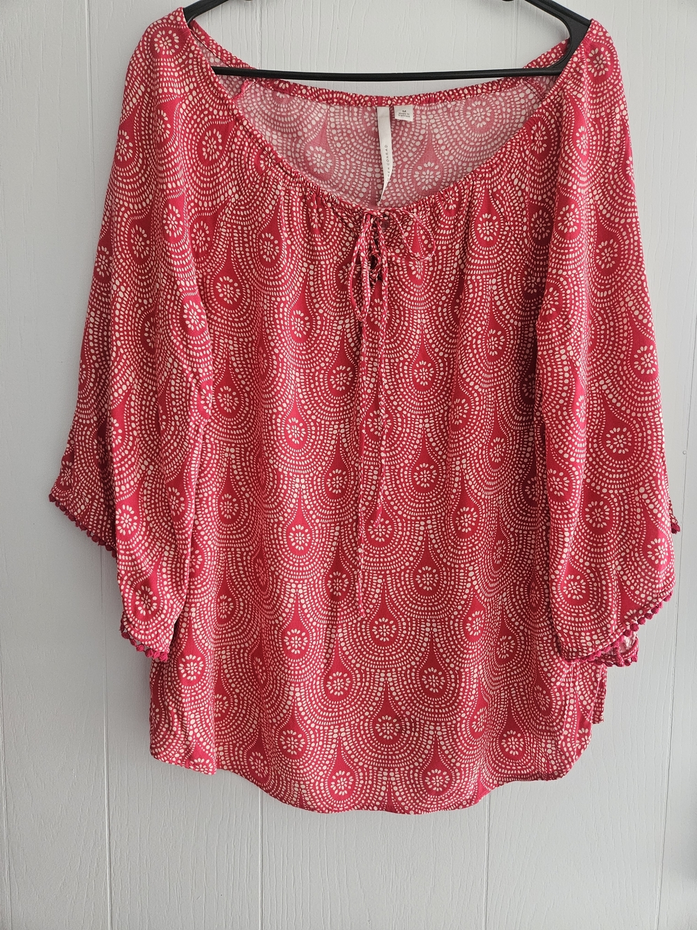 Women's Pink Tie-Front Peasant Blouse